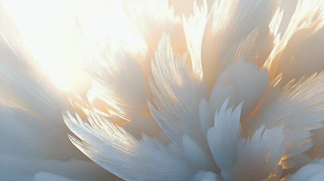 Sunlit feather abstract, soft glow, peaceful background, ideal for website header