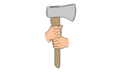 line art color of axe illustration