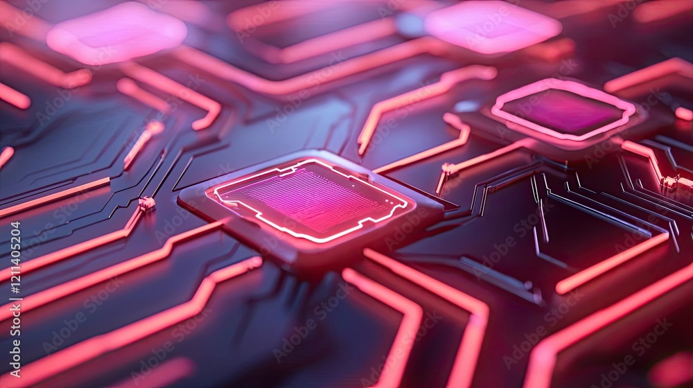 Aufkleber education idea. futuristic circuit board with glowing neon elements and intricate patterns.