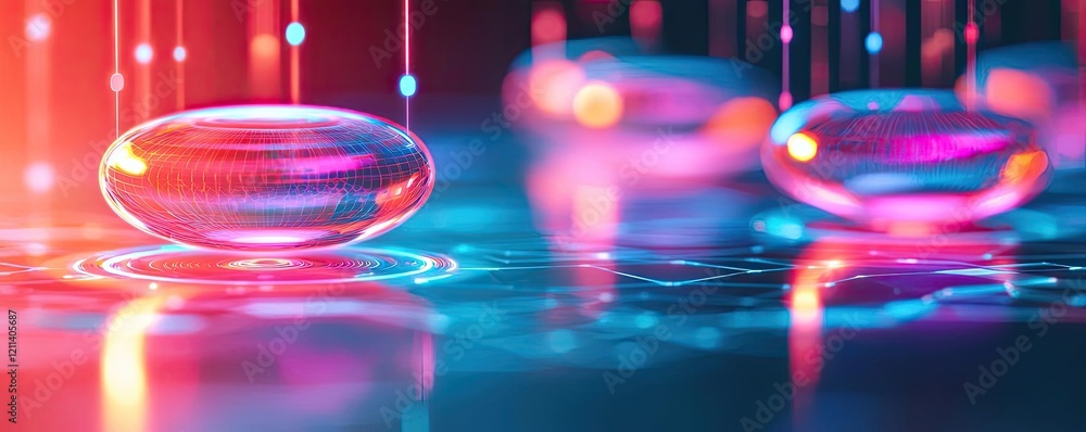 Aufkleber education idea. futuristic digital design with glowing elements and abstract shapes.