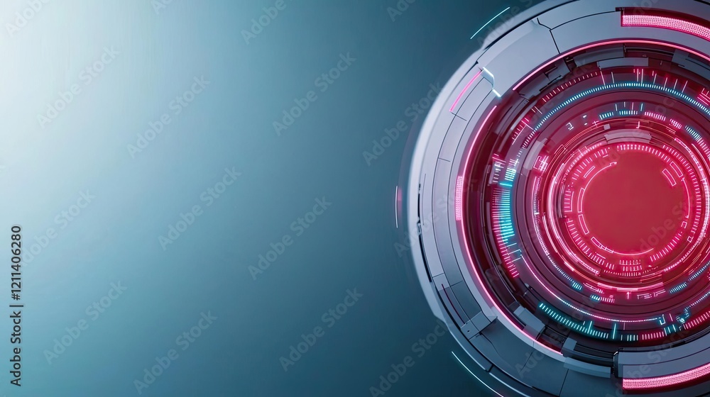 Poster online courses concept. futuristic digital interface with vibrant red and blue elements on a sleek b