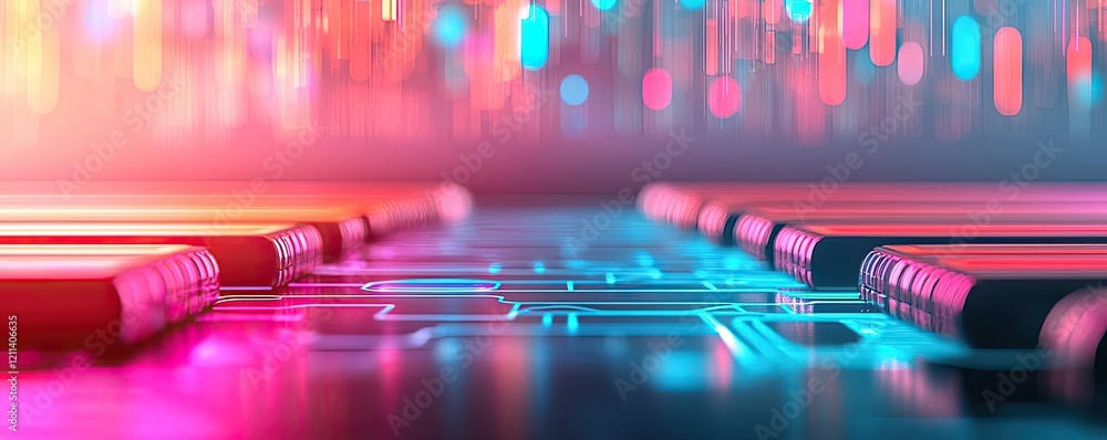 Poster education idea. futuristic abstract design with vibrant colors and glowing digital elements.