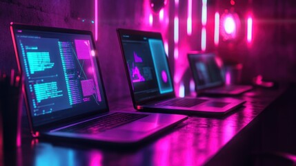 Fototapeta premium Neon Nights: Cyber Data Analysis in a Vibrant Digital World