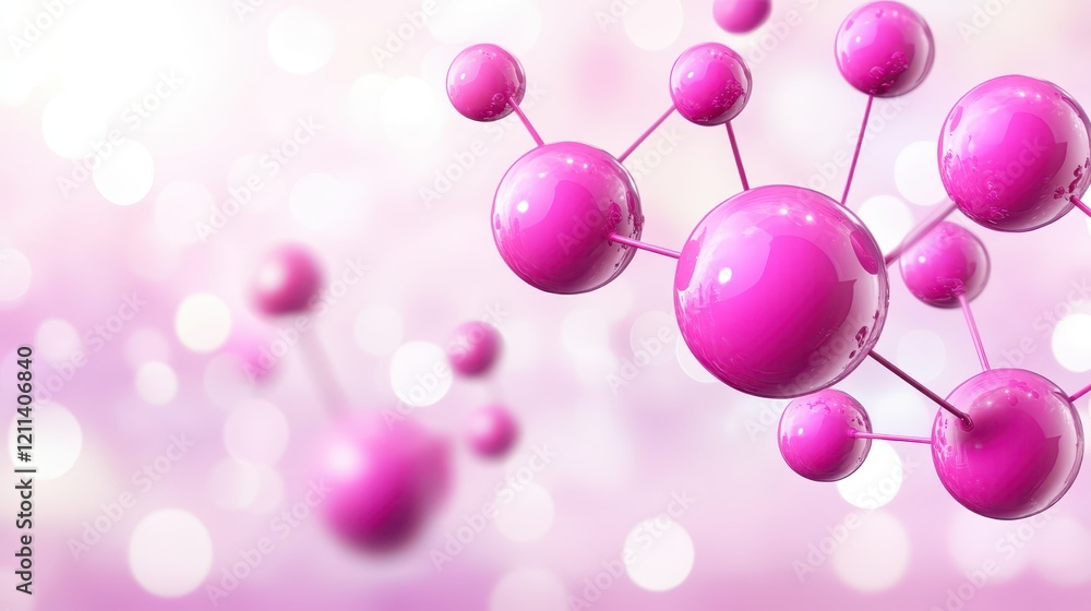 Poster pink molecule structure visualization, exploring chemistry and science through molecular models