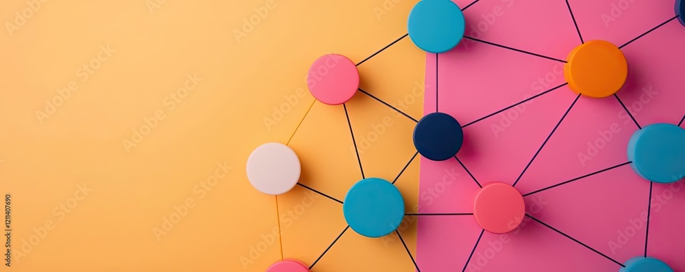 Poster online courses concept. abstract network design with colorful circles on a vibrant background.