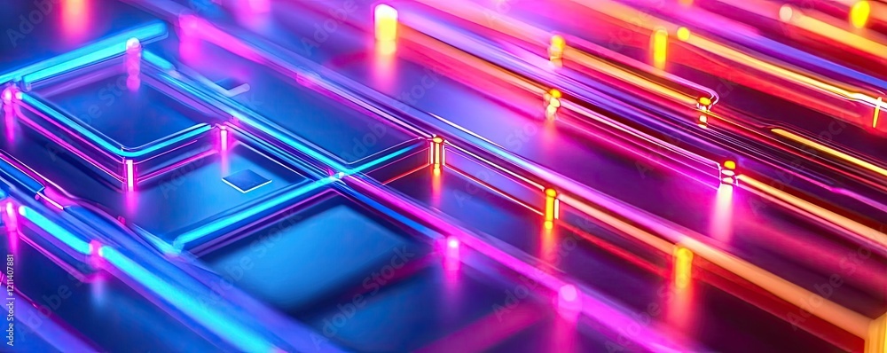 Poster virtual education idea. futuristic abstract neon light pattern with vibrant colors and glowing lines