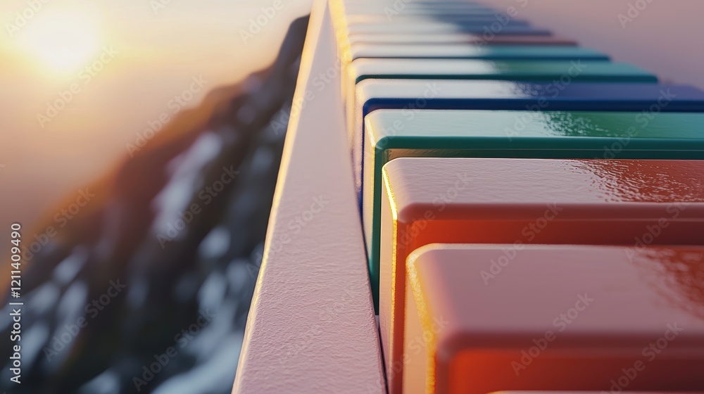 Poster colorful 3d bar graph sunset mountain view abstract data visualization