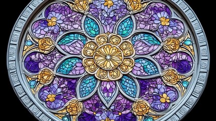 Fototapeta premium Ornate Circular Stained Glass Window Floral Design