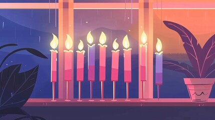 Hanukkah Menorah Candles Flat Vector Illustration