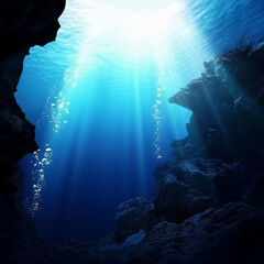 underwater scene with rays of light and rays
