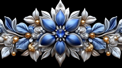 Elegant Blue And Silver Floral Ornament With Gemstone