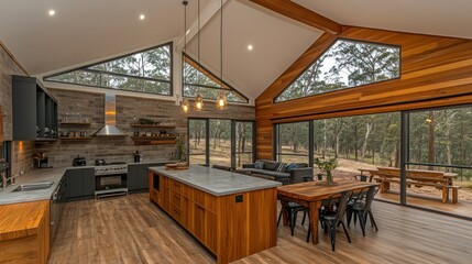 Modern Open-Plan Kitchen with Stunning Forest Views