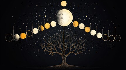 Lunar Phases and Eclipse Schedule Printable Vector Template for Modern Astrology Planning - Moon Calendar