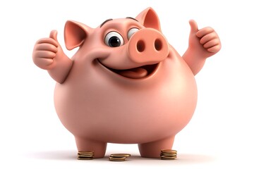 Happy Piggy Bank Giving a Thumbs Up with Savings