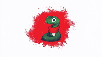 Cute Green Snake in Red Scarf - Chinese New Year Zodiac Symbol Character Isolated on White Background - 3D Illustration for Banner, Poster, Card Design