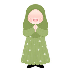 A young girl Muslim child wearing traditional clothing smiles and says 