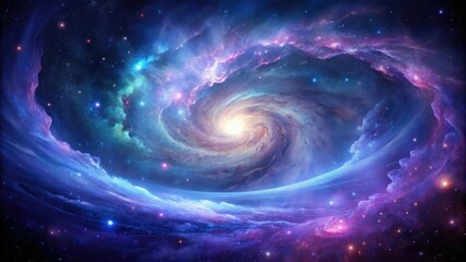 Cosmic galaxy with swirling clouds of gas and stars in shades of purple and blue, space, cloudy, ethereal