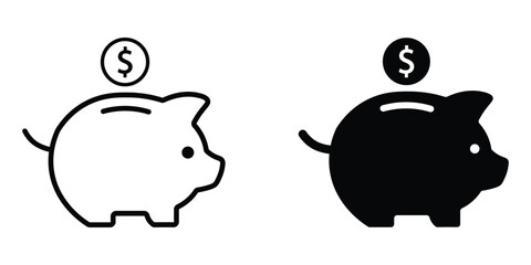 piggy bank with dollar coin saving sign vector icon set. savings symbol. business and financial planning symbol. vector illustration on transparent background