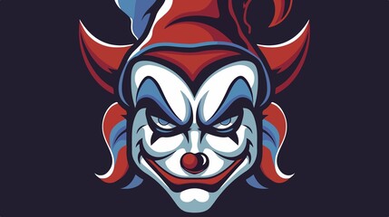Colorful Jester Face with Hat Flat Vector Illustration