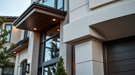 Fototapeta premium Modern Architectural Design: Luxury Home Exterior with Stone and Wood Details