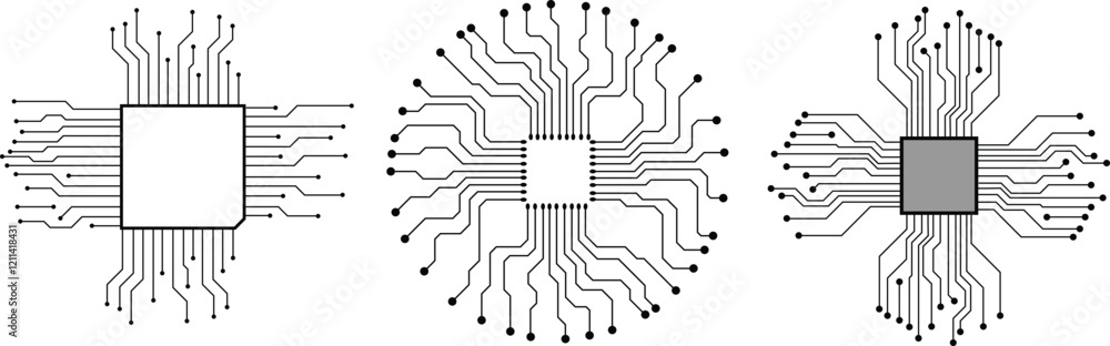 Poster set of circuits icon image stock, technology background, design elements geometric and connection sy