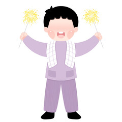 A happy Muslim child holding fireworks, celebrating Eid al-Fitr