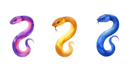 Obraz premium Oriental Snake Collection: Vector Brushstroke Tattoo for Japanese New Year Decoration, Watercolor Abstract Exotic Viper Print with Venomous Reptile Symbol - Asian Hand Drawing Art and Clipart