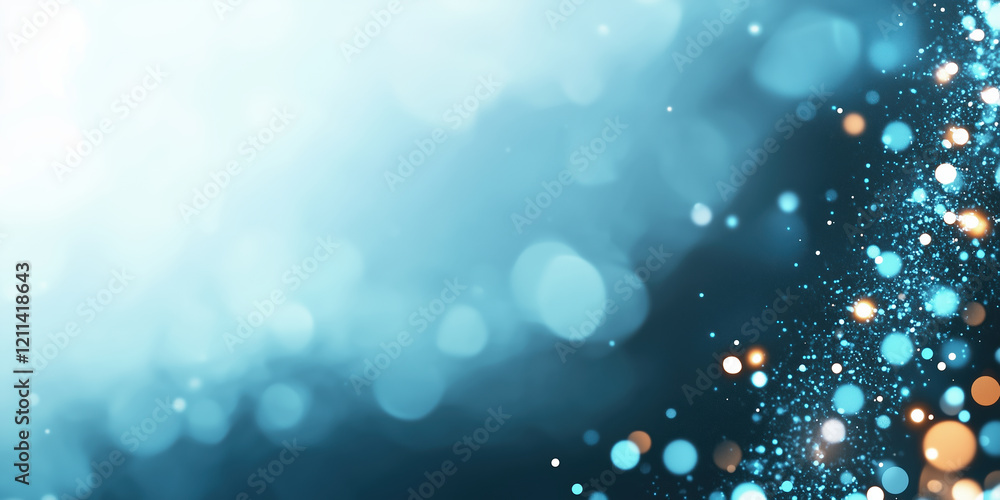 Wall mural blue and gold bokeh lights on gradient background. abstract holiday design