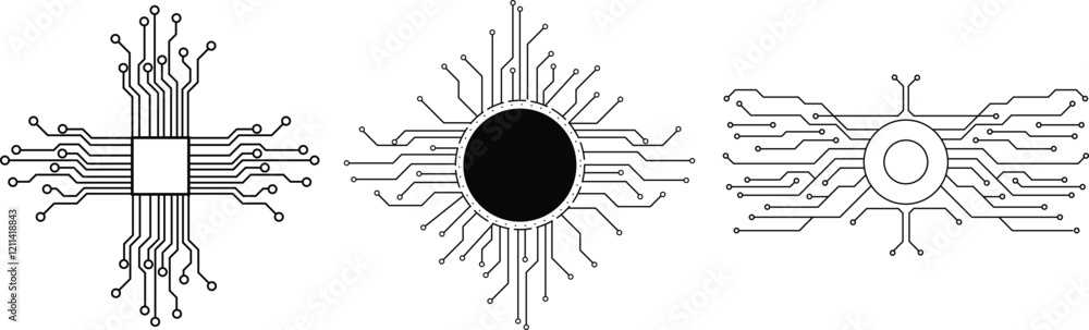 Aufkleber set of abstract processor, computer digital chip, printed circuit board.