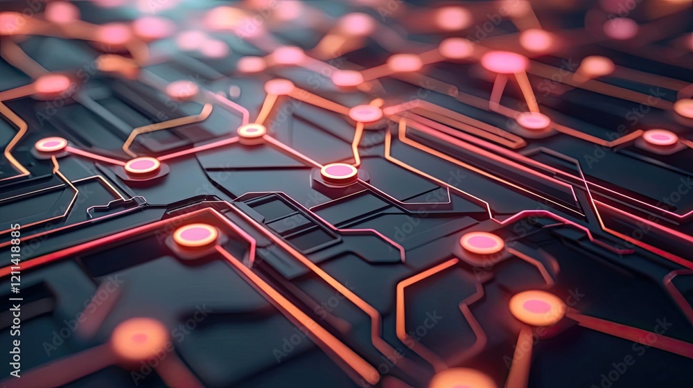 Poster educational platform online idea. an abstract close-up of a modern circuit board with glowing connec