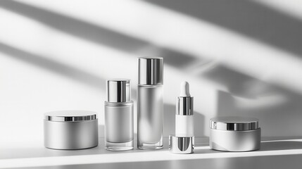 Elegant Beauty Product Collection on Glossy Surface
