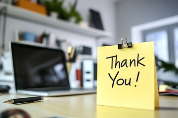 Thank You Note on a Desk in an Office Setting