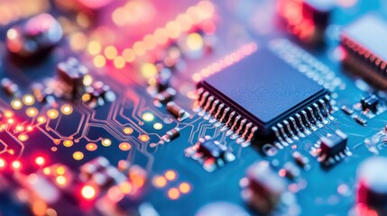 Obraz premium Close-up of Microchip Circuit Board: Technological Marvel