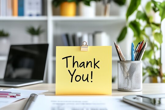 Thank You Note on a Desk in an Office Setting