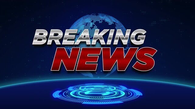 breaking news text animation on global earth rotating digital world  futuristic background for news report and breaking news 