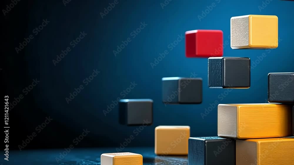 Poster colorful blocks creatively arranged against a dark background for design usage.