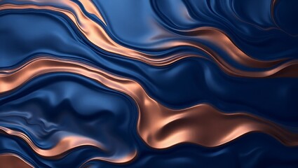 Obraz premium Luxurious liquid abstract design in soft peach and navy blue tones, featuring smooth marble swirls and glossy textures, ideal for high-end, elegant creative projects.