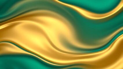 Obraz premium Soft liquid abstract background in green and gold tones with smooth flowing waves, glossy organic textures, and elegant gradients for decorative visuals