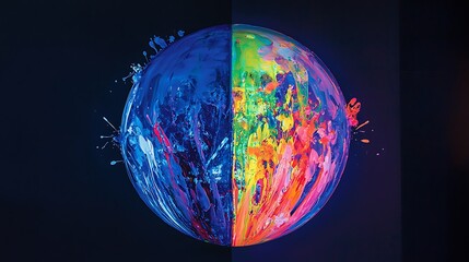 A painting of a planet with a blue and green section