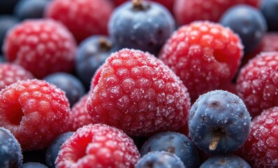 Frozen berries: raspberries and blueberries.