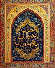 A vibrant image of a Quranic verse displayed in beautiful calligraphy on a decorative wall