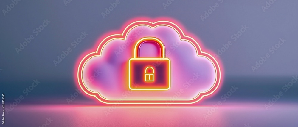 Poster cloud security concepts. cloud icon with a padlock, symbolizing digital security and privacy.