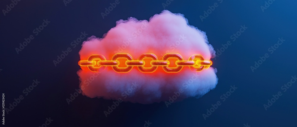 Poster cloud security concepts. cloud with glowing chain symbolizes connectivity and technology.