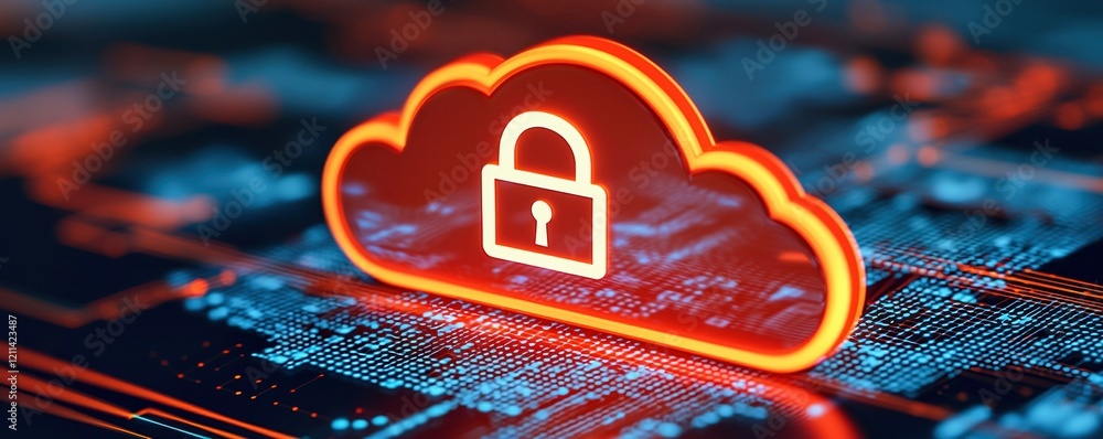 Poster cloud security concepts. cloud security concept with lock symbol over digital background.