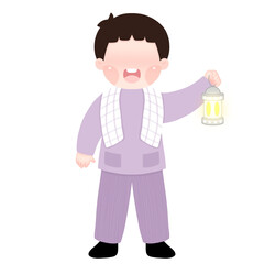 A versatile illustration of a young Muslim boy with a lantern, perfect for children's books, Islamic educational materials, and Ramadan-themed designs