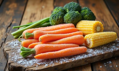 Fresh vegetables on a rustic wooden board