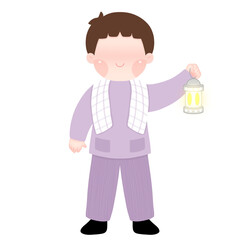 A versatile illustration of a young Muslim boy with a lantern, perfect for children's books, Islamic educational materials, and Ramadan-themed designs
