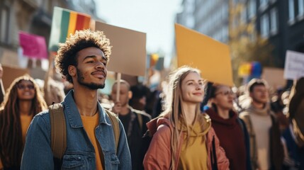 Fototapeta premium Diverse Individuals Participating in Vibrant Outdoor Protest Rally