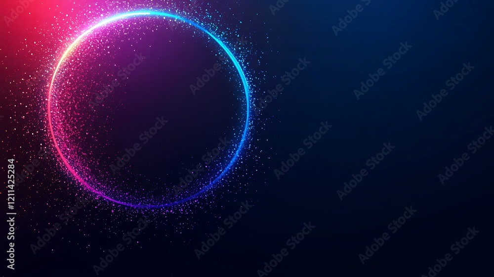 Poster glowing circular light trails with colorful particles