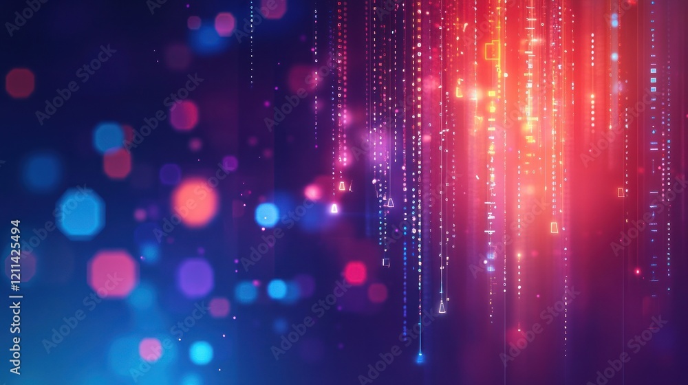 Poster abstract digital rain: a symphony of binary code and neon lights